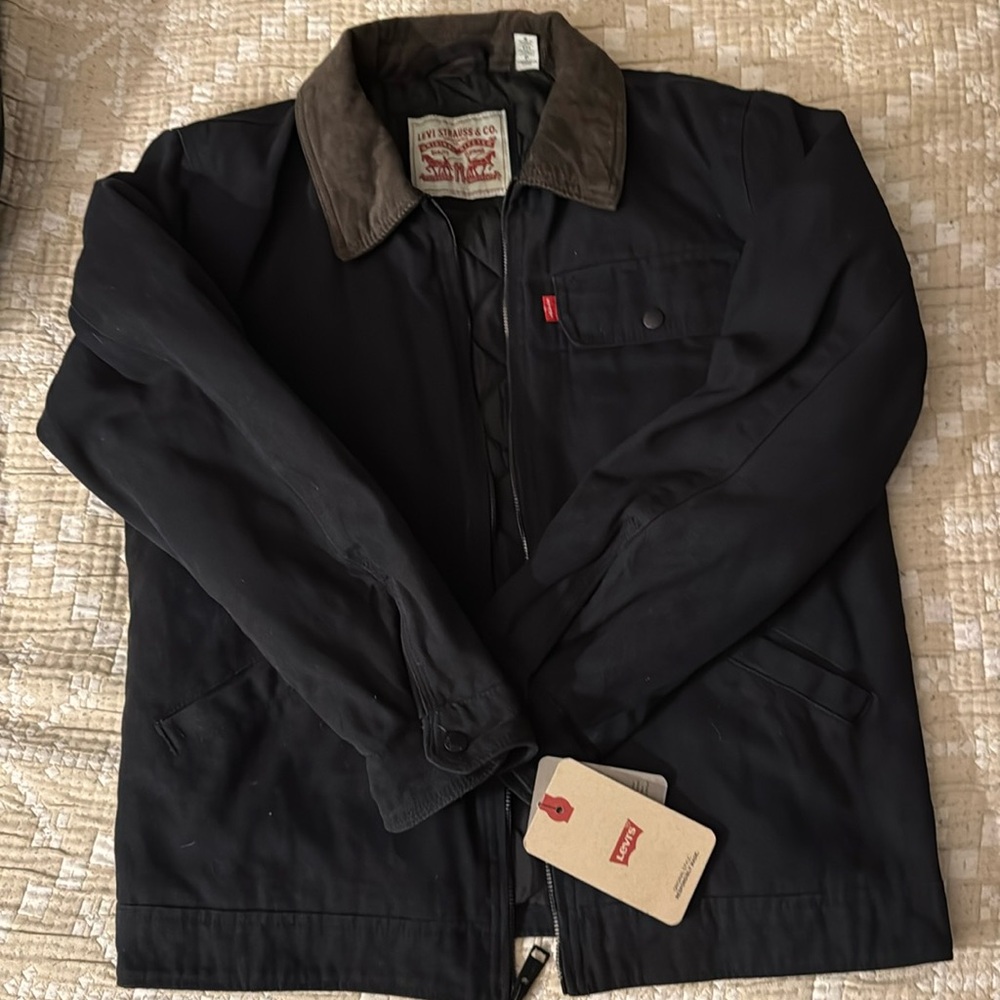 Levis Sherpa Jacket Denim Trucker Jackets Black Womens Medium Mens Small Jean